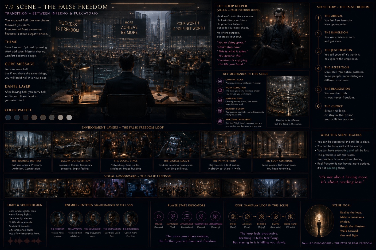 Scene design — The False Freedom loop, success as a more elegant prison